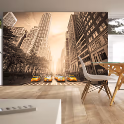 Planete Discount PD14794-400-280, Papier peint non tissé, Jaune, Jaune, 120 g/m², New York taxi - sepia, 4000 mm