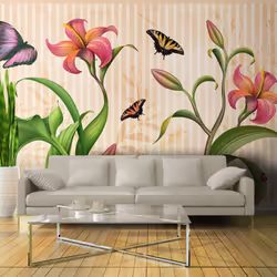 Planete Discount PD13448-250-175, Papier peint non tissé, Beige, Vert, Rose, Violet, Blanc, Jaune, Jaune, Vert, Blanc, Rose,  ...