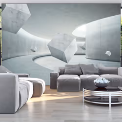 Planete Discount PD12926-400-280, Papier peint non tissé, Gris, Blanc, Blanc, Gris, 120 g/m², Geometry of the Cube, 4000 mm