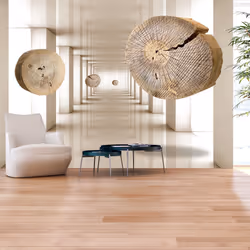 Planete Discount PD12929-300-210, Papier peint non tissé, Beige, Blanc, Beige, Blanc, 120 g/m², Cercles de bois volants, 3000 ...