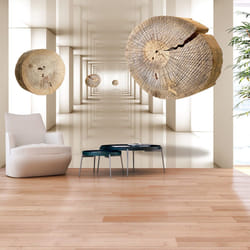 Papier peint intissé 3D et Perspective Cercles de bois volants - PD12929-400-280