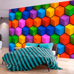 Planete Discount PD12940-400-280, Papier peint non tissé, Multicolore, Colorful, 120 g/m², Colorful Geometric Boxes, 4000 mm