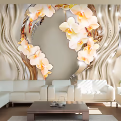 Planete Discount PD13462-400-280, Papier peint non tissé, Beige, Crème, Jaune, Jaune, Crème, Beige, 120 g/m², Wreath of orchi ...