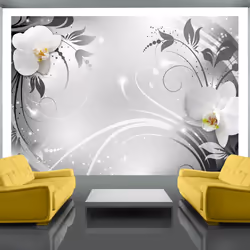 Planete Discount PD13466-400-280, Papier peint non tissé, Gris, Argent, Blanc, Blanc, Argent, Gris, 120 g/m², Orchids on silv ...