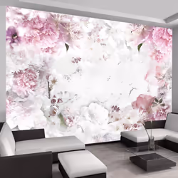 Planete Discount PD13482-100-70, Papier peint non tissé, Gris, Rose, Blanc, Blanc, Rose, Gris, 120 g/m², Dancing peonies, 100 ...