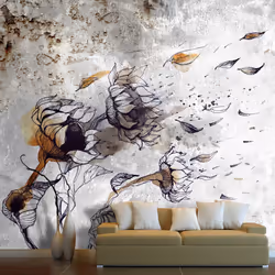 Planete Discount PD13491-100-70, Papier peint non tissé, Beige, Gris, Gris, Beige, 120 g/m², Recall sunflowers, 1000 mm