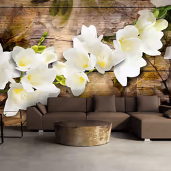 Planete Discount PD13498-400-280, Papier peint non tissé, Vert, Blanc, Jaune, Jaune, Blanc, Vert, 120 g/m², Freesia on Wood,  ...