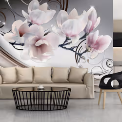 Planete Discount PD13500-400-280, Papier peint non tissé, Noir, Rose, Blanc, Blanc, Noir, Rose, 120 g/m², Belle Magnolia, 400 ...