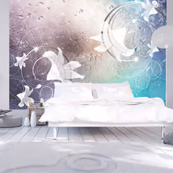 Planete Discount PD13819-400-280, Papier peint non tissé, Bleu, Gris, Blanc, Bleu, Blanc, Gris, 120 g/m², Glass Flowers, 4000 ...