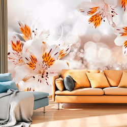 Planete Discount PD13526-150-105, Papier peint non tissé, Orange, Blanc, Orange, Blanc, 120 g/m², Lily of the Incas, 1500 mm