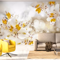 Planete Discount PD13528-400-280, Papier peint non tissé, Blanc, Jaune, Jaune, Blanc, 120 g/m², Sunny Alstroemeria, 4000 mm