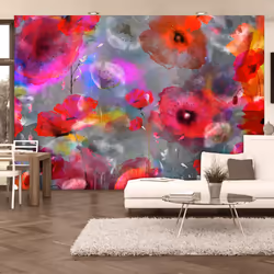 Planete Discount PD13546-400-280, Papier peint non tissé, Gris, Rouge, Gris, Colorful, Rouge, 120 g/m², Painted Poppies, 4000 ...