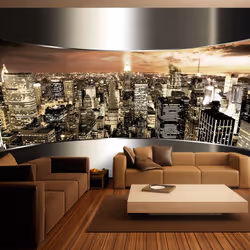 Planete Discount PD14802-400-280, Papier peint non tissé, Beige, Perle, Beige, Nacré, 120 g/m², Panorama de New York, 4000 mm