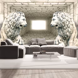Planete Discount PD13833-400-280, Papier peint non tissé, Beige, Beige, 120 g/m², Chamber of lions, 4000 mm