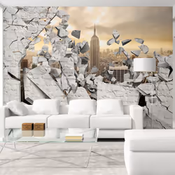 Planete Discount PD14810-400-280, Papier peint non tissé, Gris, Blanc, Jaune, Gris, Blanc, Jaune, 120 g/m², NY - City behind ...