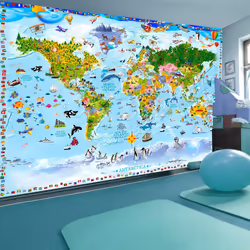 Planete Discount PD13332-100-70, Papier peint non tissé, Multicolore, Colorful, 120 g/m², World Map for Kids, 1000 mm