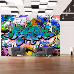 Planete Discount PD14671-100-70, Papier peint non tissé, Multicolore, Colorful, 120 g/m², Graffiti: motif bleu, 1000 mm
