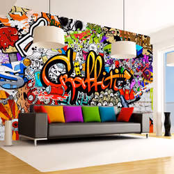 Planete Discount PD14681-400-280, Papier peint non tissé, Noir, Bleu, Vert, Orange, Violet, Rouge, Blanc, Jaune, Noir, Orange ...