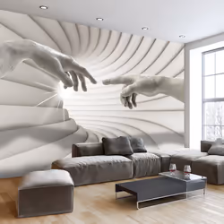 Planete Discount PD14590-400-280, Papier peint non tissé, Beige, Gris, Blanc, Gris, Blanc, Beige, 120 g/m², Touch, 4000 mm
