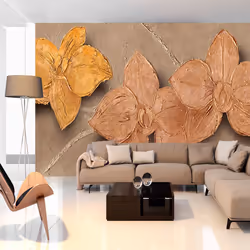 Planete Discount PD13557-250-175, Papier peint non tissé, Orange, Orange, 120 g/m², Painted Orchids, 2500 mm
