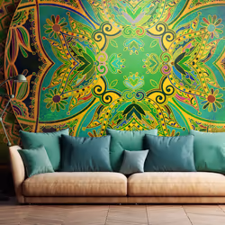 Planete Discount PD14243-100-70, Papier peint non tissé, Vert, Violet, Jaune, Jaune, Violet, Vert, 120 g/m², Mandala: Emerald ...