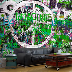 Planete Discount PD14683-100-70, Papier peint non tissé, Vert, Blanc, Blanc, Vert, 120 g/m², Green Graffiti, 1000 mm