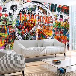 Planete Discount PD14684-100-70, Papier peint non tissé, Multicolore, Colorful, 120 g/m², Hippie Graffiti, 1000 mm