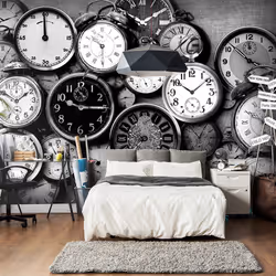 Planete Discount PD15033-400-280, Papier peint non tissé, Noir, Blanc, Noir Et Blanc, 120 g/m², Retro Clocks, 4000 mm