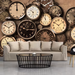 Planete Discount PD15034-400-280, Papier peint non tissé, Beige, Blanc, Beige, Blanc, 120 g/m², Old Clocks, 4000 mm