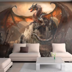 Planete Discount PD13424-100-70, Papier peint non tissé, Multicolore, Colorful, 120 g/m², Dragon castle, 1000 mm