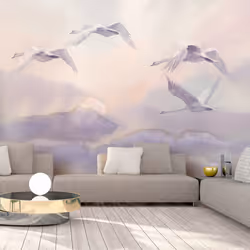 Planete Discount PD13244-100-70, Papier peint non tissé, Gris, Rose, Violet, Violet, Rose, Gris, 120 g/m², Flying Swans, 1000 ...