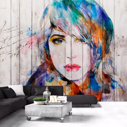 Planete Discount PD14594-400-280, Papier peint non tissé, Blanc, Colorful, Blanc, 120 g/m², Wooden Portrait, 4000 mm