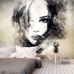 Planete Discount PD14595-400-280, Papier peint non tissé, Beige, Noir, Crème, Noir, Crème, Beige, 120 g/m², Mysterious Girl,  ...
