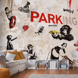 Planete Discount PD14685-100-70, Papier peint non tissé, Beige, Noir, Gris, Rouge, Blanc, Blanc, Noir, Rouge, Gris, Beige, 12 ...