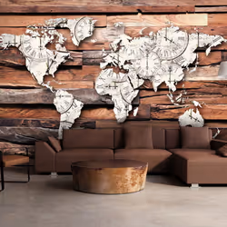 Planete Discount PD13343-100-70, Papier peint non tissé, Noir, Blanc, Blanc, Noir, 120 g/m², Map On Wood, 1000 mm