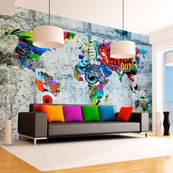 Planete Discount PD13344-400-280, Papier peint non tissé, Gris, Gris, Colorful, 120 g/m², Map - Graffiti, 4000 mm