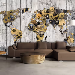 Planete Discount PD13350-300-210, Papier peint non tissé, Noir, Gris, Jaune, Gris, Noir, Jaune, 120 g/m², Mechanical World, 3 ...