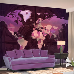 Planete Discount PD13353-350-245, Papier peint non tissé, Rose, Violet, Rose, Violet, 120 g/m², Purple World Map, 3500 mm