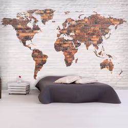 Planete Discount PD13359-200-140, Papier peint non tissé, Gris, Orange, Blanc, Gris, Blanc, Orange, 120 g/m², World Map: Bric ...