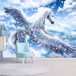 Planete Discount PD13245-300-210, Papier peint non tissé, Bleu, Blanc, Blanc, Bleu, 120 g/m², Pegasus (Blue), 3000 mm