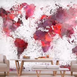 Planete Discount PD13360-350-245, Papier peint non tissé, Gris, Rouge, Rouge, Gris, 120 g/m², World Map: Red Watercolors, 350 ...