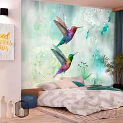 Planete Discount PD13249-200-140, Papier peint non tissé, Vert, Colorful, Vert, 120 g/m², Colourful Hummingbirds (Green), 200 ...