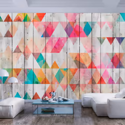 Planete Discount PD13947-400-280, Papier peint non tissé, Multicolore, Colorful, Rainbow Triangles, 4000 mm, 50 cm