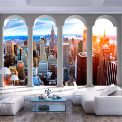 Planete Discount PD14830-350-245, Papier peint non tissé, Multicolore, Colorful, 120 g/m², Pillars and New York, 3500 mm