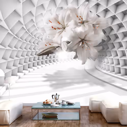 Planete Discount PD12968-350-245, Papier peint non tissé, Gris, Blanc, Gris, Blanc, 120 g/m², Flowers in the Tunnel, 3500 mm