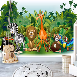 Planete Discount PD14634-100-70, Papier peint non tissé, Vert, Colorful, Vert, 120 g/m², Jungle Animals, 1000 mm