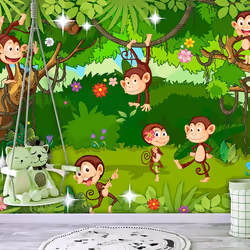 Planete Discount PD14635-400-280, Papier peint non tissé, Vert, Vert, Colorful, 120 g/m², Monkey Tricks, 4000 mm