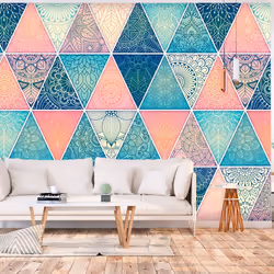 Planete Discount PD13951-400-280, Papier peint non tissé, Noir, Bleu, Rose, Blanc, Bleu, Noir, Blanc, Rose, Oriental Triangle ...