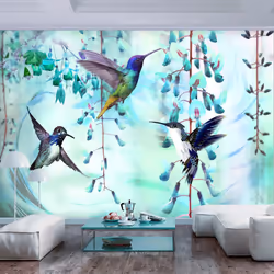 Planete Discount PD13251-100-70, Papier peint non tissé, Bleu, Vert, Blanc, Bleu, Blanc, Vert, 120 g/m², Flying Hummingbirds ...