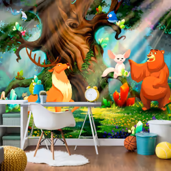 Planete Discount PD14637-200-140, Papier peint non tissé, Multicolore, Colorful, 120 g/m², Bear and Friends, 2000 mm